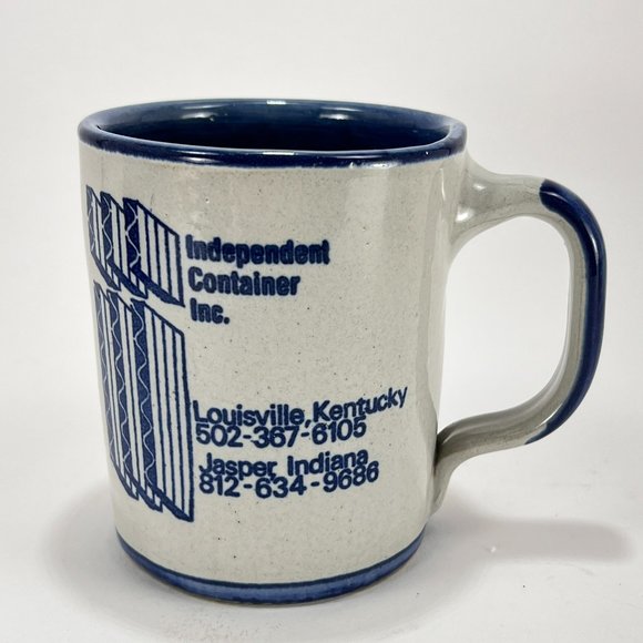 Louisville Stoneware Coffee Cup Mug Blue Gray Independent Container Advertising - Picture 1 of 11